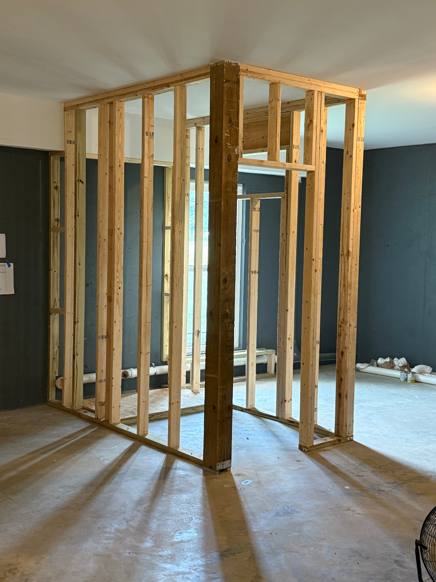 Corner framing detail - plumbing and window visible - Cleveland, TN