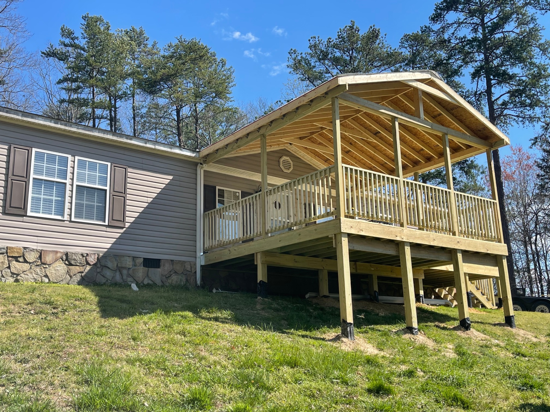 Covered porch with exposed rafters - side angle - Cleveland, TN