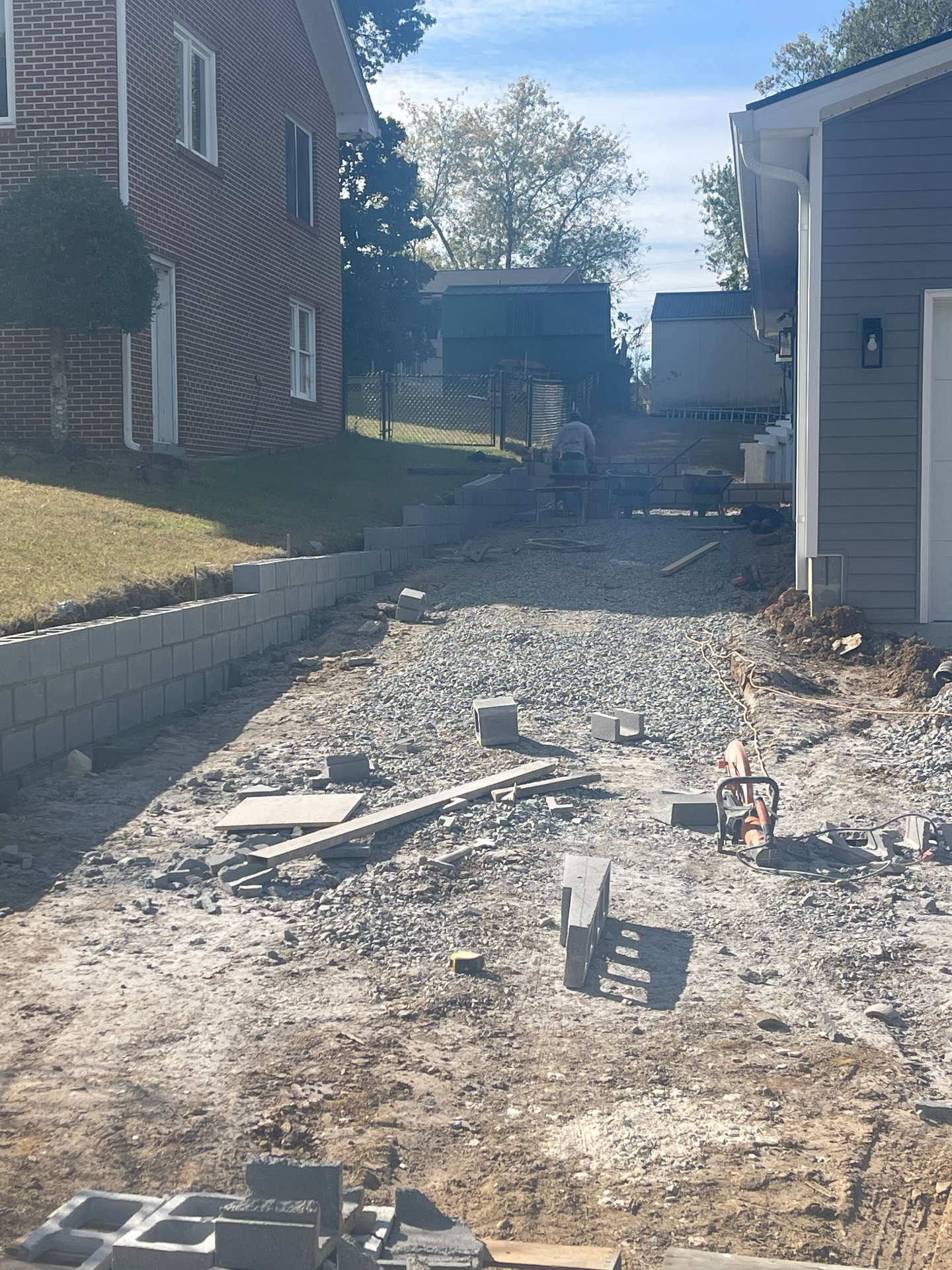 Retaining wall and gravel base — looking back - Cleveland, TN