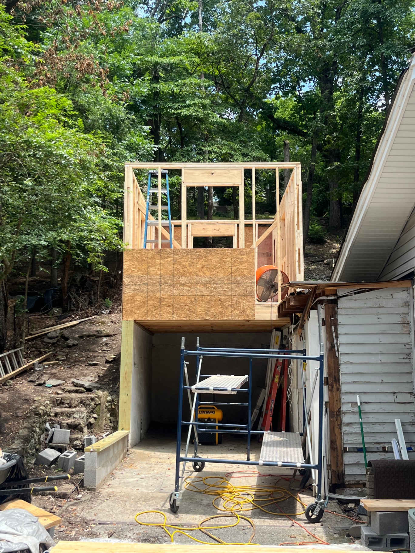 Second-story framing - front view with scaffolding - Cleveland, TN