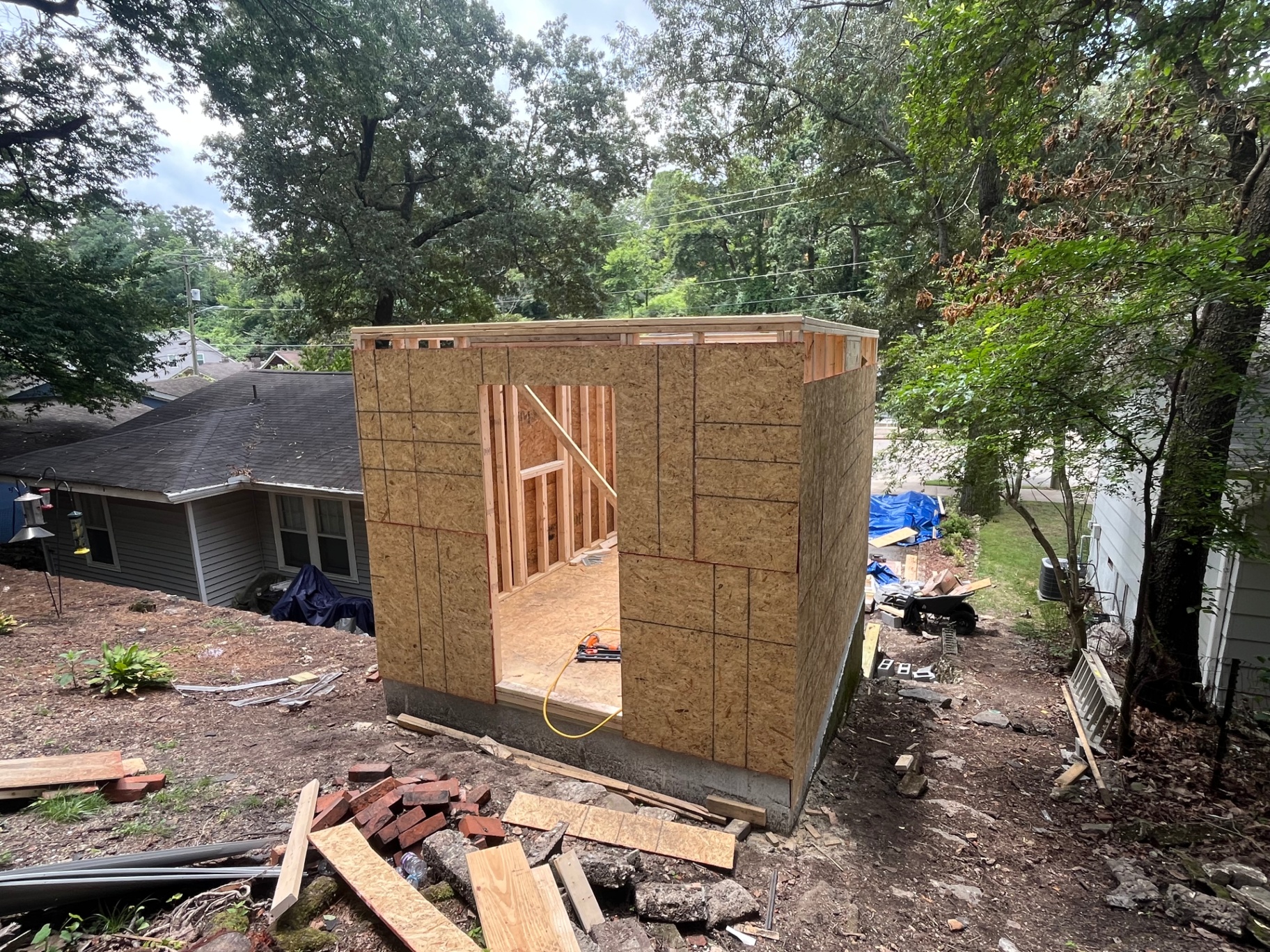 Second-story walls sheathed - aerial view - Cleveland, TN