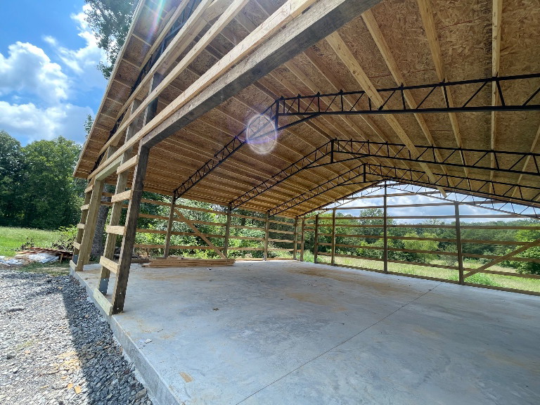Interior steel trusses and roof decking - side view - Cleveland, TN