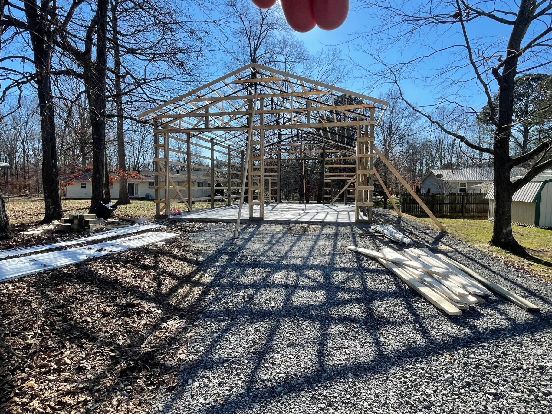 Rear wide view - full framing with materials staged - Cleveland, TN