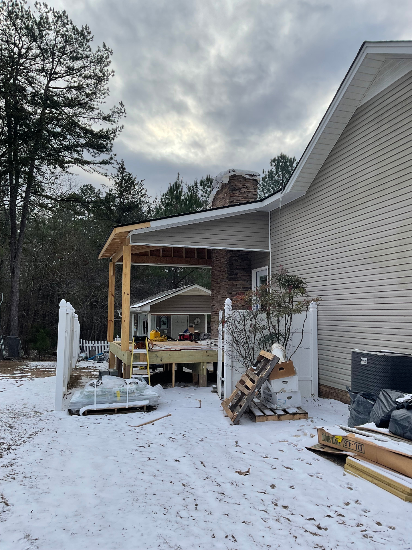 Deck framing in progress - winter build - Cleveland, TN