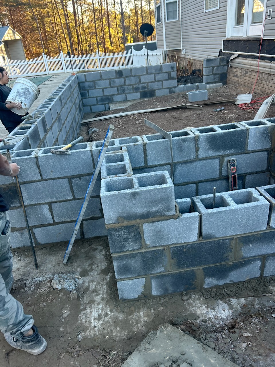 CMU block foundation walls - close-up with rebar - Cleveland, TN